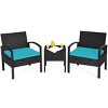 Tangkula 3 Pieces Patio Set Outdoor Wicker Rattan Furniture w/ Cushions Turquoise - 4 of 4