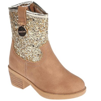 bebe Toddler Girl's Fashion Glitter Western Cowgirl Boots with Chunky Glitter and bebe Charm