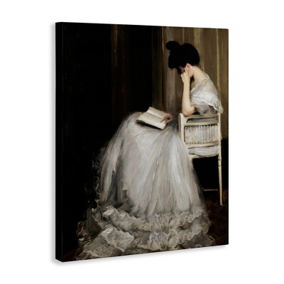 Elegant Woman in Gown Reading Portrait Canvas Art