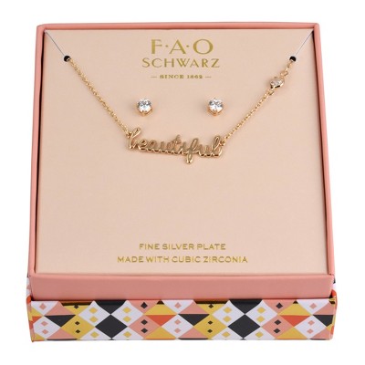 FAO Gold Tone BEAUTIFUL Pendant Necklace and Earring Set