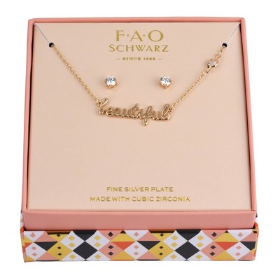 FAO Gold Tone BEAUTIFUL Pendant Necklace and Earring Set