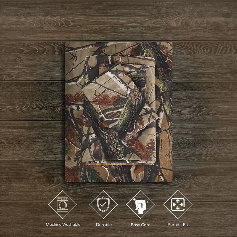 Realtree All Purpose Camo Sheet Set - Camouflage Printed Bedding - Easy Care Forest Theme Sheet Set for Bedroom, Hunting & Outdoor, 3 of 9