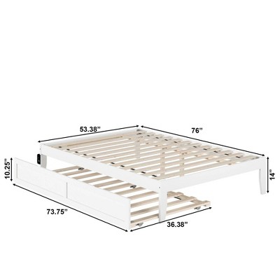 Elegant Full-Size White Platform Bed with Twin Trundle and USB Charging