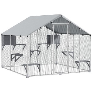 PawHut Catio Outdoor Cat Enclosure, 94.5" Extra Large Walk-in Cat House with Waterproof Cover, 2 Resting Boxes, 7 Jumping Platforms, for 5 Kittens - 1 of 4