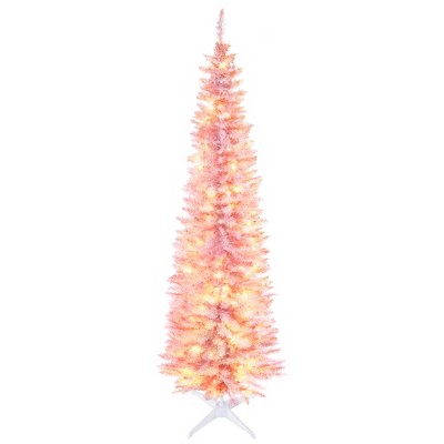 FURNIinspire Artificial Trees Christmas Vibe Slim Christmas Tree Christmas Decoration For Living Room, Home, Holiday Party, Pink, 21.75"*21.75"*82.75"