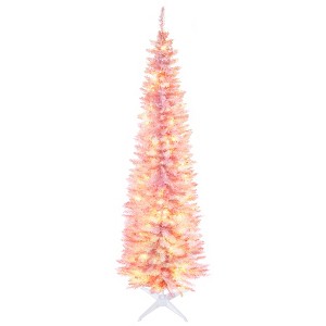 FURNIinspire Artificial Trees Christmas Vibe Slim Christmas Tree Christmas Decoration For Living Room, Home, Holiday Party, Pink, 21.75"*21.75"*82.75" - 1 of 4