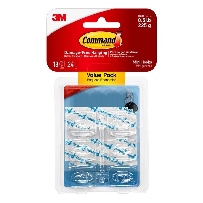 Command Mini Clear Hooks With Clear Strips 18 Hooks 24 Strips