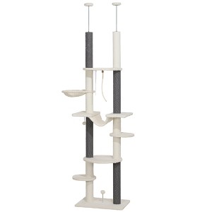 89"- 100" Floor to Ceiling Cat Tree with Scratching Posts, Hammock, Perches & Toy Balls - 1 of 4