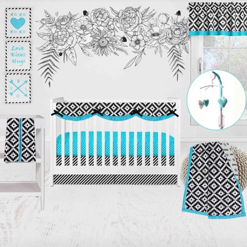 Bacati Love Aztec Print Black Turquoise 10 Pc Crib Bedding Set With Long Rail Guard Cover Target