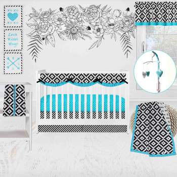 Bacati - Love Aztec Print Black Turquoise 10 pc Crib Bedding Set with Long Rail Guard Cover