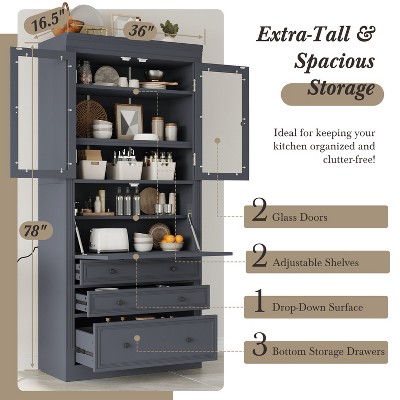 ModernLuxe 78" Tall Kitchen Pantry Storage Cabinet, Freestanding Cupboard, Farmhouse Pantry Cabinet with Drawers & Adjustable Shelves, Gray — фото 5