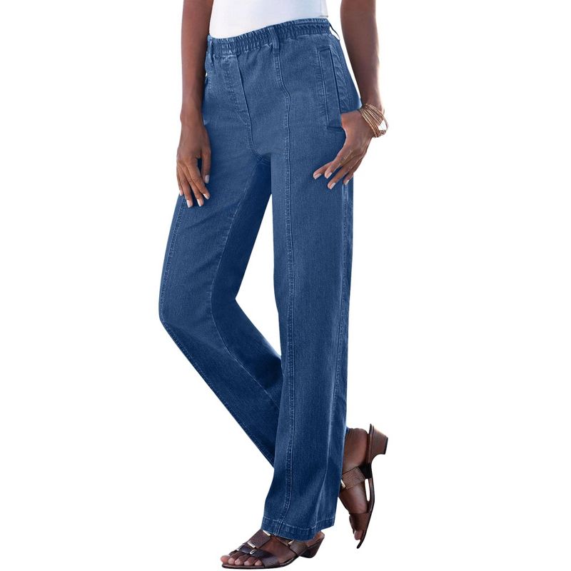 Roaman's Women's Plus Size Petite Complete Cotton Seamed Jean, 1 of 2