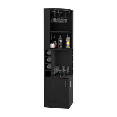Cairo Black Corner Bar Cabinet with Glass Rack and Wine Cubbies
