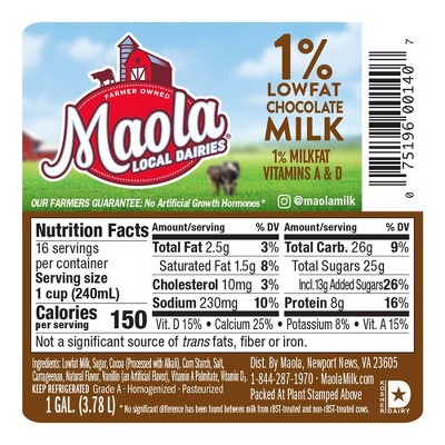 Maola 1% Lowfat Chocolate Milk - 1gal