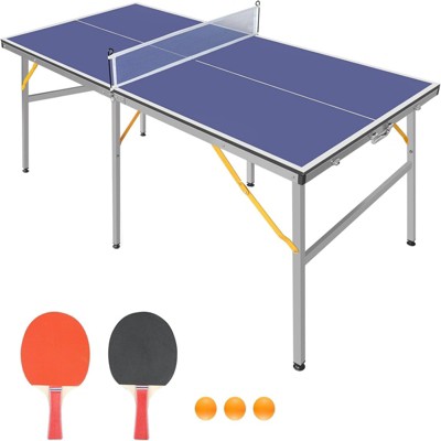DSVIMOY Portable Ping Pong Table, 6ft Compact Foldable Table Tennis Table Set with Net, 2 Paddles & 3 Balls for Indoor Outdoor, Blue, 72"*36"*30"