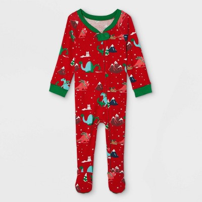 Baby Holiday Dino Print Matching Family Footed Pajama - Wondershop™ Red 3-6M