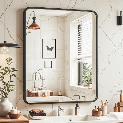 Square Bathroom Mirror for Over Sink, Modern Metal Frame Shatterproof Wall Mirror