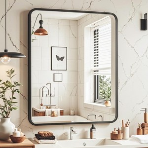 Square Bathroom Mirror for Over Sink, Modern Metal Frame Shatterproof Wall Mirror - 1 of 4