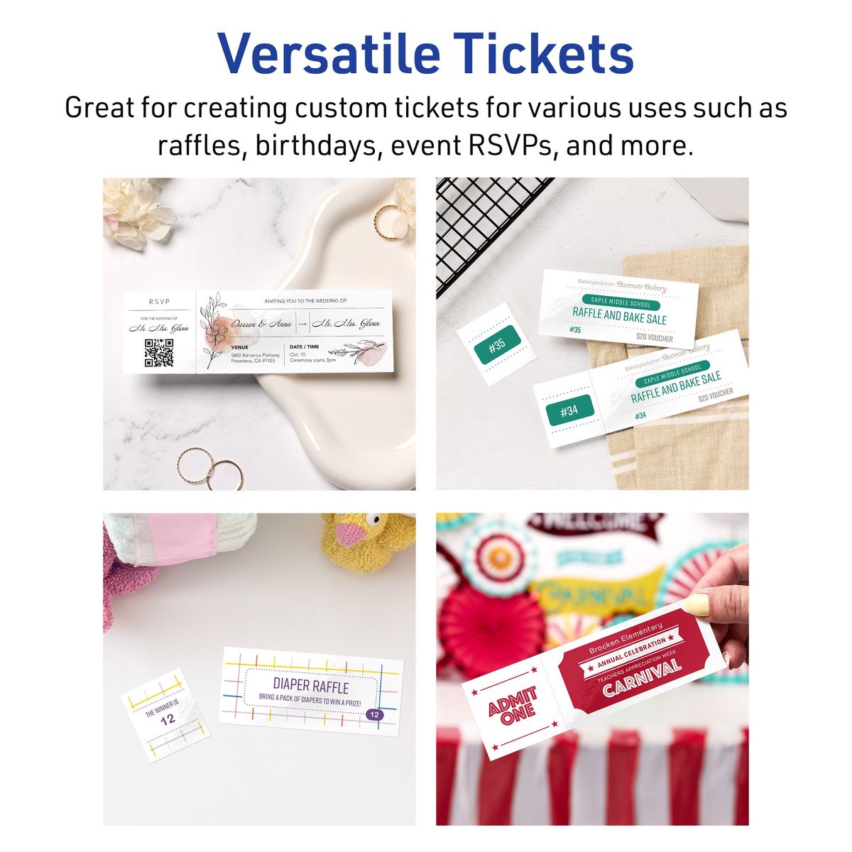 1-3/4" x 5-1/2" Rectangle, Glossy White Tickets - thumbnail 3
