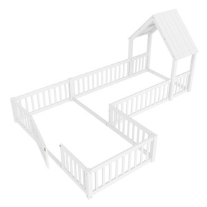 TopComfy Beds Twin Size House Floor Bed Double Full Floor Bed with Door and Full length Guardrails Design for Bedroom, White, 78.35"*45.12"*60.77" - 1 of 4