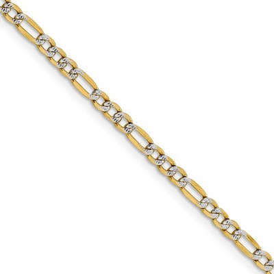 Black Bow Jewelry 3.25mm 14k Yellow Gold & Rhodium Hollow Pave Figaro Chain Necklace