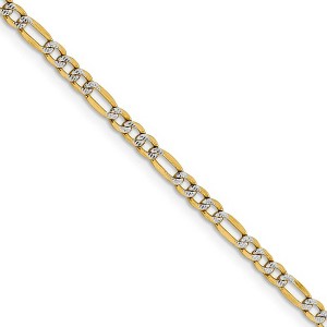 Black Bow Jewelry 3.25mm 14k Yellow Gold & Rhodium Hollow Pave Figaro Chain Necklace - 1 of 4