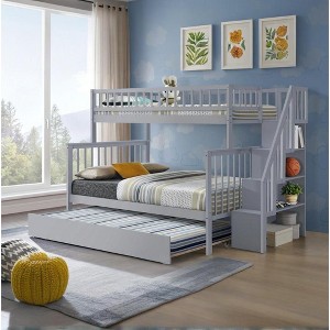 Grungis Twin over Full Loft Bed with Trundle and Storage Ladder,Bunk Bed with Guardrails Can Divided Into 2 Beds,Loft and Bunk Bed for Bedroom - 1 of 4