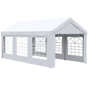 Outsunny 10ft x 20ft Party Tent & Carport, Portable Garage Outdoor Canopy Tent with Removable Sidewalls and Windows - 1 of 4