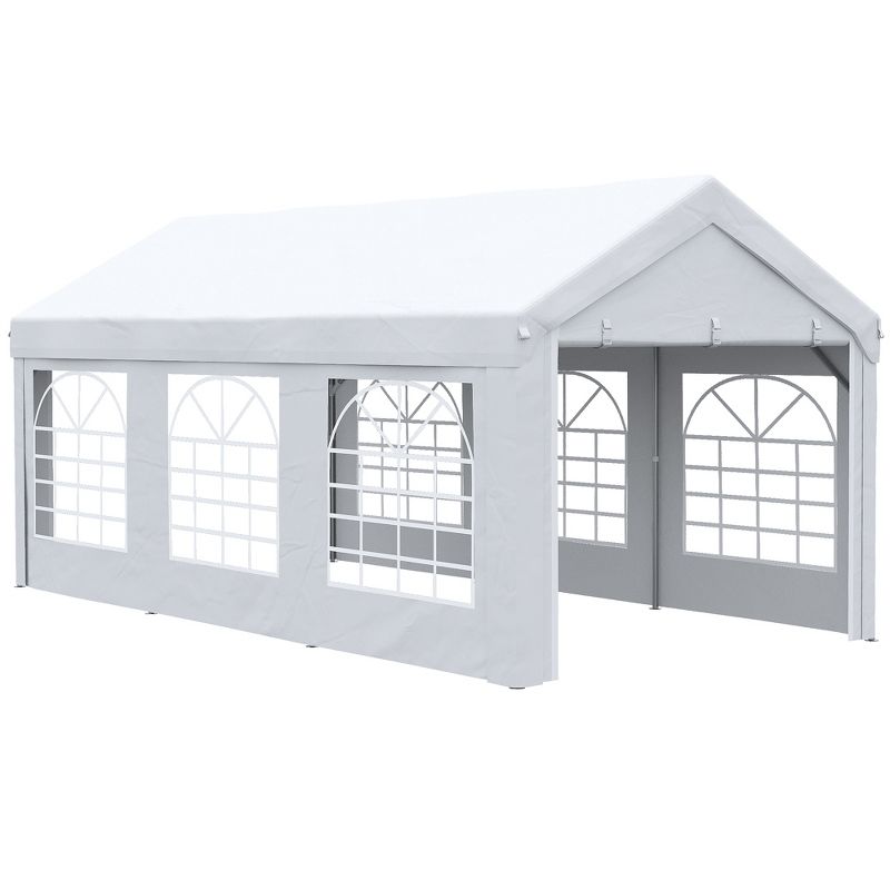 Outsunny 10ft x 20ft Party Tent & Carport, Portable Garage Outdoor Canopy Tent with Removable Sidewalls and Windows, 1 of 8