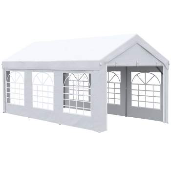 Outsunny 10ft x 20ft Party Tent & Carport, Portable Garage Outdoor Canopy Tent with Removable Sidewalls and Windows