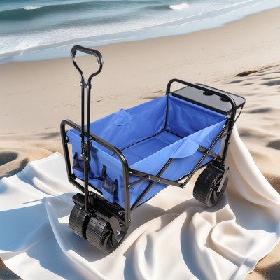 FURNIinspire Wheelbarrows And Lawn Carts Collapsible Garden, Beach Utility Cart With All-Terrain Wheels, Folding Wagon Cart, Blue, 39“*20"*43"
