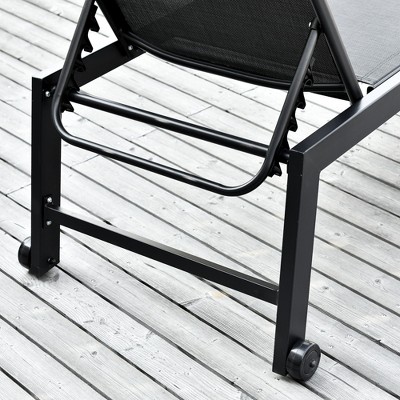 Coastal Breeze Black Outdoor Chaise Lounge with 5-Position Backrest and Wheels
