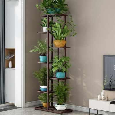 Plant Stand 7-Tier Iron 8-Pot Hanging Rack Decorative Organizer for Balcony & Living Room