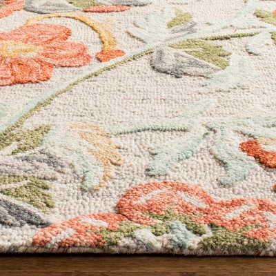 Blossom Gray and Red Handmade Wool Floral Runner Rug