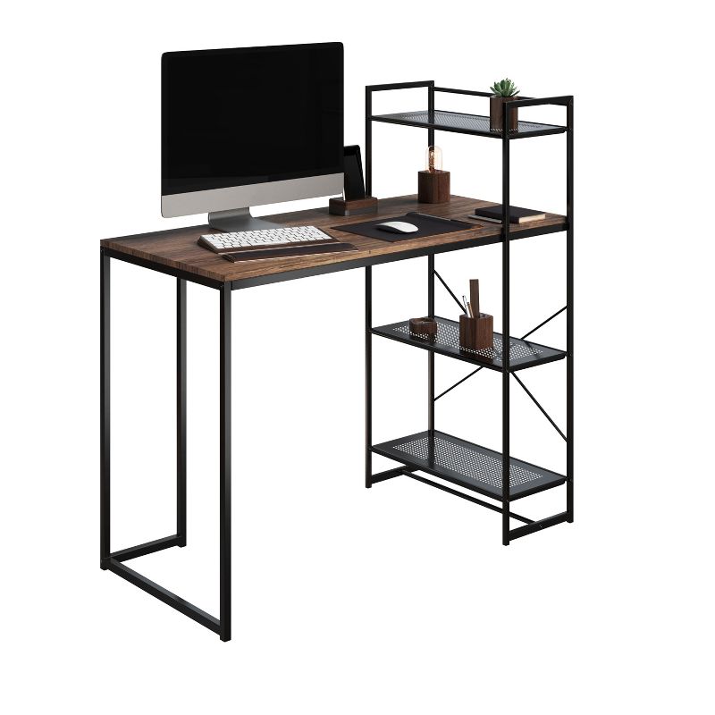 Lavish Home All-in-One Industrial Computer Desk with Shelves, Brown/Black, 1 of 8