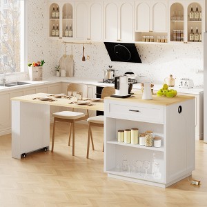 KTMBDW Kitchen Island with Faux Mable Top, 82.7" Width Island Table with Storage Cabinet and Drawers, Kitchen Table with Power Outlet - 1 of 4