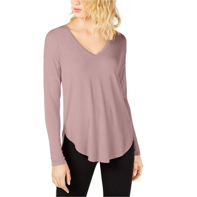 I.N.C International Concepts Womens Curved Hem Basic T-Shirt, Pink, Large