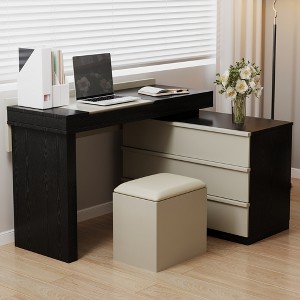 Luck Live A desk or vanity table that can be adjusted and extended at multiple angles, accompanied by a soft stool. - 1 of 4
