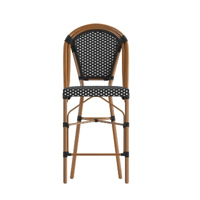 Emma + Oliver 26" Black & White PE Rattan Bistro Counter Stools with Bamboo Metal Frame