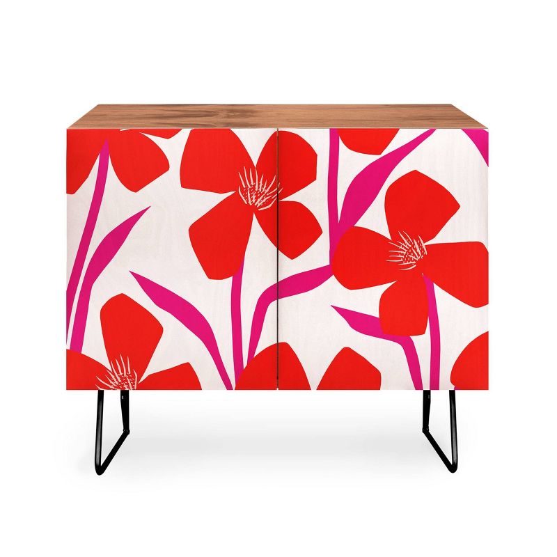 Maritza Lisa Red and Pink Floral Pattern Credenza - Deny Designs, 1 of 4