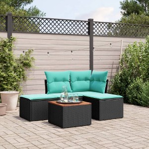 5 Piece Patio Sofa Set with Cushions  Poly Rattan vidaXL - 1 of 3