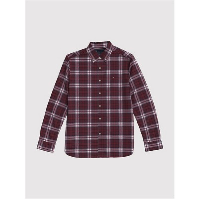 Tommy Hilfiger Mens Brushed Plaid Button Up Shirt, Red, XX-Large