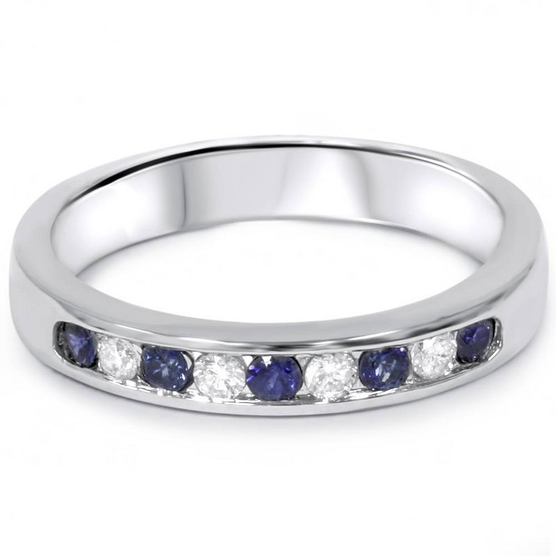 Pompeii3 1/4ct Blue Sapphire Lab Created Diamond Channel Set Wedding Ring 14K White Gold, 3 of 5