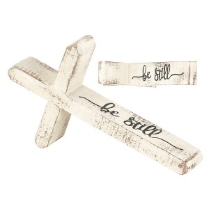 Be Still Distressed White 10 x 5 Inch Resin Stone Tabletop Cross - 1 of 2