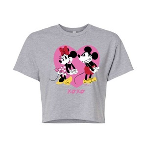 Women's - Disney - Mickey And Minnie Heart Cropped Graphic T-Shirt - 1 of 4