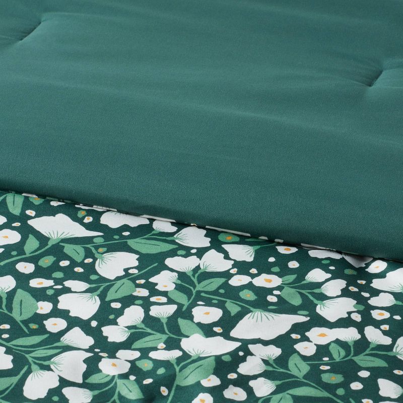 Floral Printed Microfiber Reversible Comforter & Sheets Set Dark Green - Room Essentials™, 4 of 12