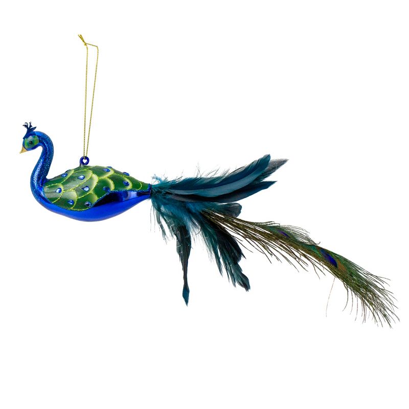 Northlight 14" Green and Blue Jeweled Peacock Christmas Ornament with Feather Tail, 1 of 5
