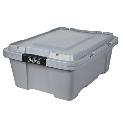 Hefty 72 Quart Clear Plastic Storage Bin with Holiday Red HIRISE