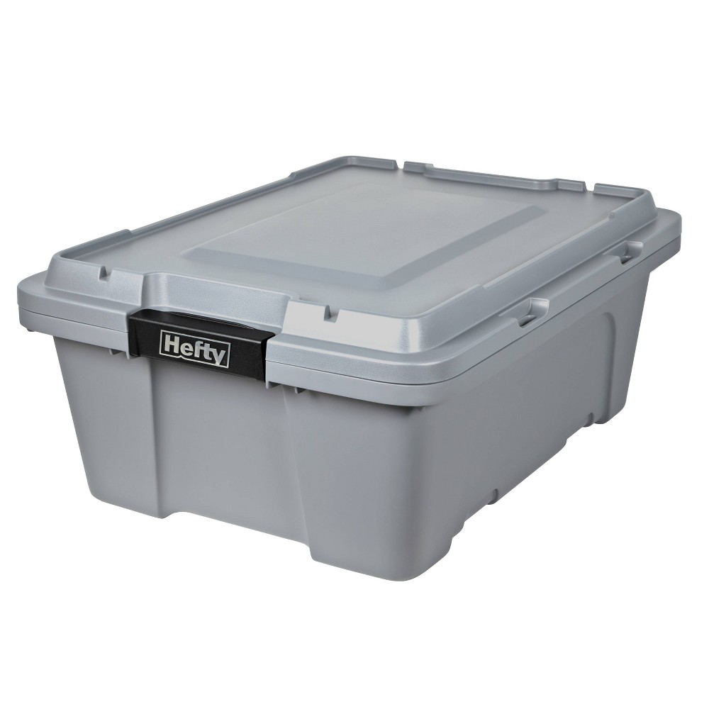 Hefty 12gal Max Pro Storage Tote Gray: Plastic Utility Bin with Locking Handles & Latches, Universal Storage Solution