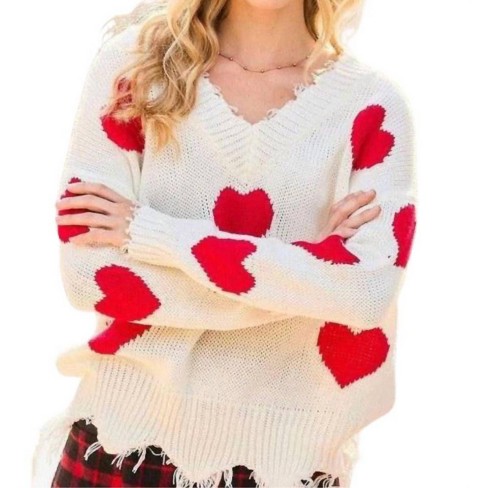 Women's Heart Distressed Sweater - Main Strip - image 1 of 2